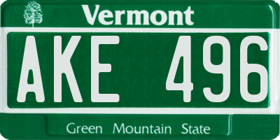 VT license plate AKE496