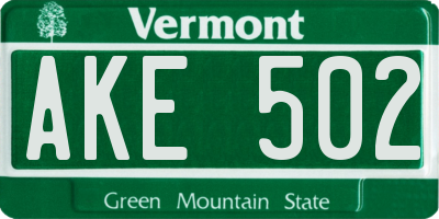 VT license plate AKE502