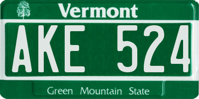 VT license plate AKE524