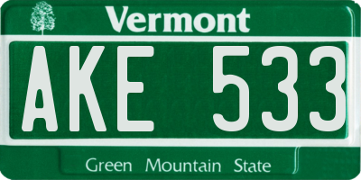 VT license plate AKE533