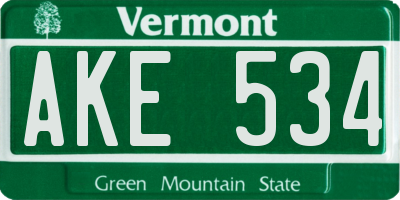 VT license plate AKE534
