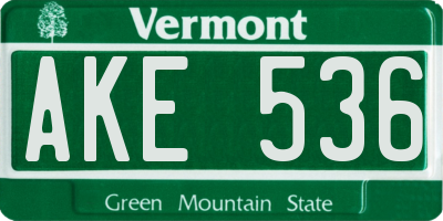 VT license plate AKE536