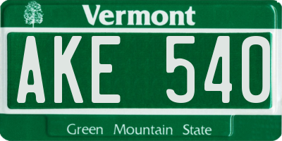 VT license plate AKE540