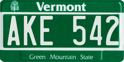 VT license plate AKE542