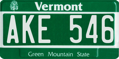 VT license plate AKE546