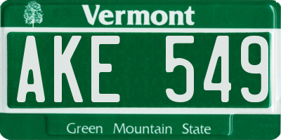 VT license plate AKE549