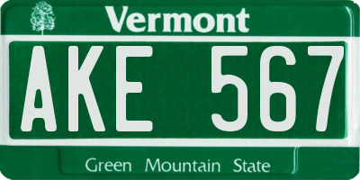 VT license plate AKE567