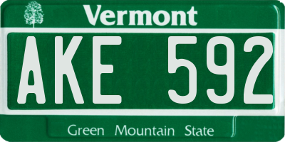 VT license plate AKE592