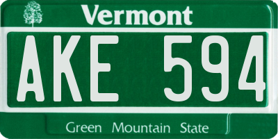 VT license plate AKE594