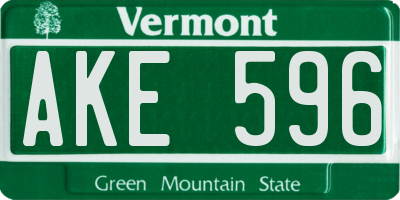 VT license plate AKE596