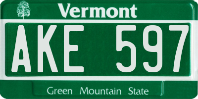 VT license plate AKE597