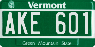 VT license plate AKE601