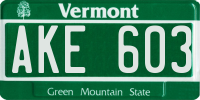 VT license plate AKE603
