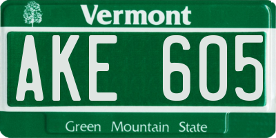 VT license plate AKE605