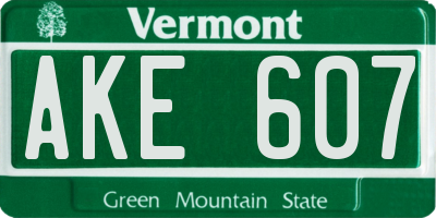 VT license plate AKE607