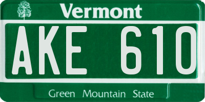 VT license plate AKE610