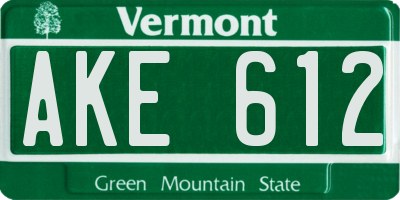 VT license plate AKE612