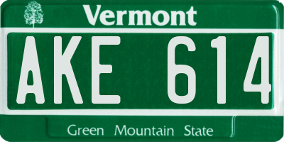 VT license plate AKE614