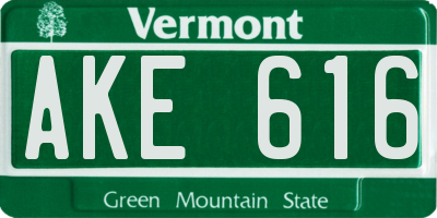 VT license plate AKE616