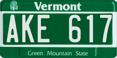 VT license plate AKE617