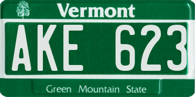 VT license plate AKE623