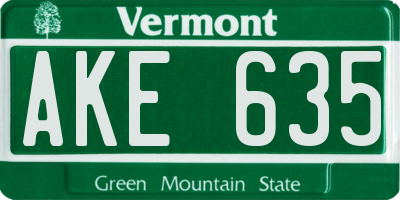 VT license plate AKE635