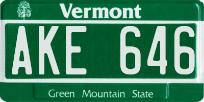 VT license plate AKE646