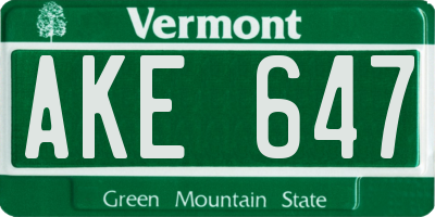 VT license plate AKE647