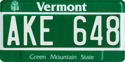 VT license plate AKE648