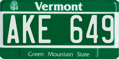 VT license plate AKE649