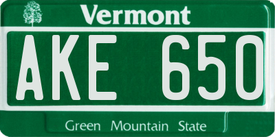 VT license plate AKE650