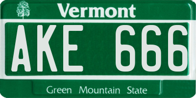 VT license plate AKE666