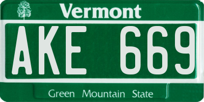 VT license plate AKE669