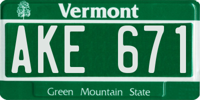 VT license plate AKE671