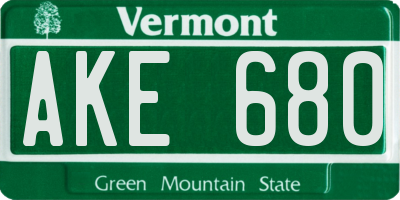 VT license plate AKE680