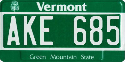 VT license plate AKE685