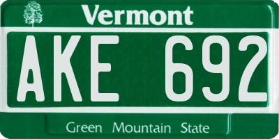 VT license plate AKE692