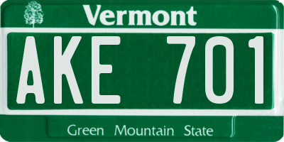 VT license plate AKE701