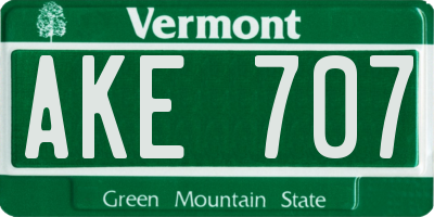 VT license plate AKE707