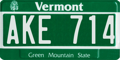 VT license plate AKE714