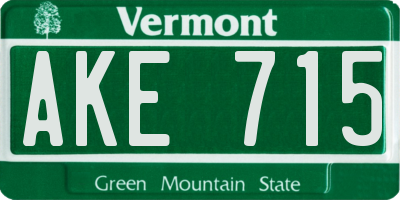 VT license plate AKE715