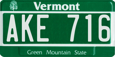 VT license plate AKE716