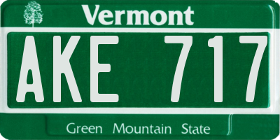 VT license plate AKE717