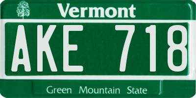 VT license plate AKE718
