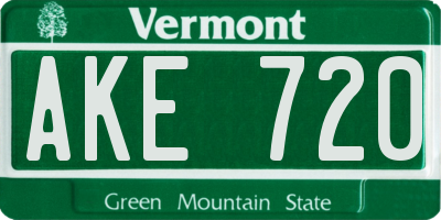 VT license plate AKE720