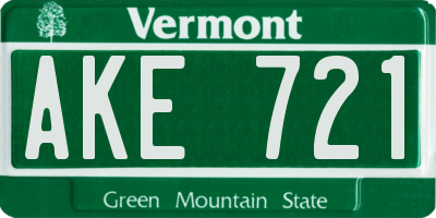 VT license plate AKE721