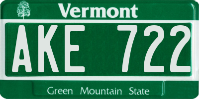 VT license plate AKE722