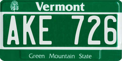 VT license plate AKE726