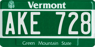 VT license plate AKE728