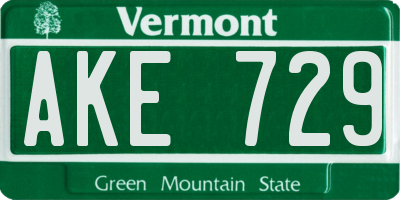 VT license plate AKE729